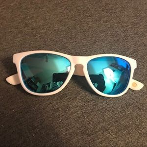 White sunglasses with blue polarized lenses